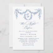 ブルーエレガントトワフランスのイルガーデンリハーサルディナー 招待状 (正面)