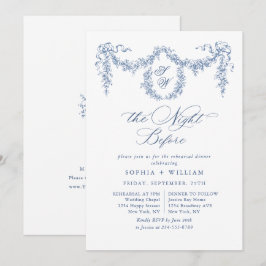 ブルーエレガントトワフランスのイルガーデンリハーサルディナー 招待状