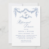 ブルーエレガントトワフランスのイルガーデンリハーサルディナー 招待状 (正面)