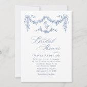 ブルーエレガントトワフランスのールガーデンブライダルシャワー 招待状 (正面)