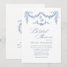 ブルーエレガントトワフランスのールガーデンブライダルシャワー 招待状