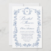 ブルーエレガントトワフランスのールガーデンブライダルシャワー 招待状 (正面)