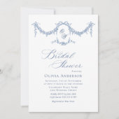 ブルーエレガントトワフランスのールガーデンブライダルシャワー 招待状 (正面)