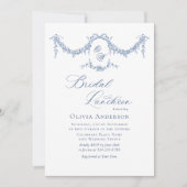 ブルーエレガントトワフランスのールガーデンブライダルルンチョン 招待状 (正面)