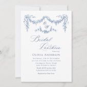 ブルーエレガントトワフランスのールガーデンブライダルルンチョン 招待状 (正面)