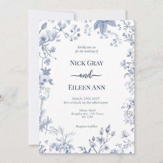 ブルーエレガントトワフランスのール結婚式招待状 招待状 (正面)