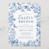 ブルーエレガントトワールお洒落フローライースターブランチ 招待状 (正面/裏面)