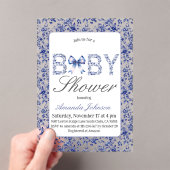 ブルーエレガントトワールデジュイとボウベビーシャワー アクリル招待状 (インサイチュ (ポータブル))