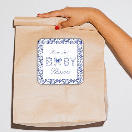 ブルーエレガントトワールデジュイとボウベビーシャワー スクエアシール