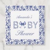 ブルーエレガントトワールデジュイとボウベビーシャワー フェイバータグ (正面)