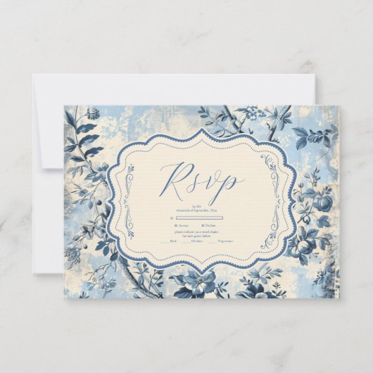 ブルーエレガントトワールデジュイ結婚ズ 出欠カード (正面)