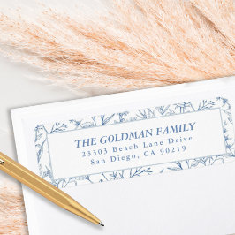 ブルーエレガントトワールフローラ差出人住所ラベル ラベル