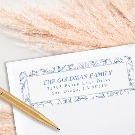 ブルーエレガントトワールフローラ差出人住所ラベル ラベル