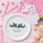 ブルーエレガントドラゴ結婚ンズ紙プレート ペーパープレート (パーティー)