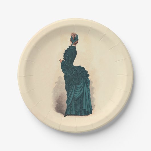 ブルーエレガントドレビクトリアンスファッション ペーパープレート (正面)