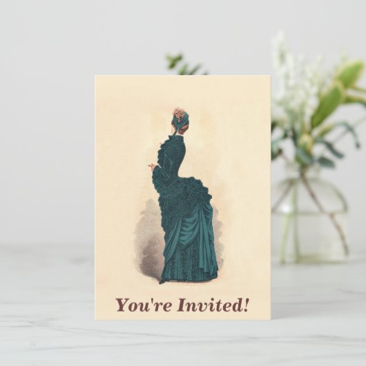 ブルーエレガントドレビクトリアンスファッション 招待状 (スタンド正面)