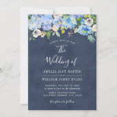 ブルーエレガントネイビーフローラ結婚式招待状 招待状 (正面)