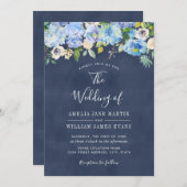 ブルーエレガントネイビーフローラ結婚式招待状 招待状 (正面/裏面)