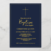 ブルーエレガントネイビー&金ゴールドバプテスマ&《キリスト教》洗礼式や命名式 箔招待状 (正面)