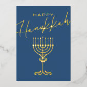 ブルーエレガントハッピーハヌカー（ユダヤ教）メノラー金ゴールド 箔シーズンカード (正面)