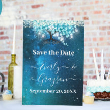 ブルーエレガントハートリーフツリー結婚式の日付を保存