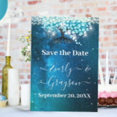 ブルーエレガントハートリーフツリー結婚式の日付を保存 招待状