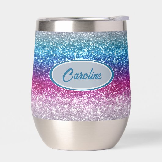 ブルーエレガントバイオレットピンク銀グリッターモノグラム (左面)