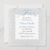 ブルーエレガントバシネット男の赤ちゃんシャワー招待状 招待状 (裏面)