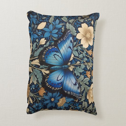 ブルーエレガントバタフライウィリアムインスパイアモリス アクセントクッション (裏面(縦))