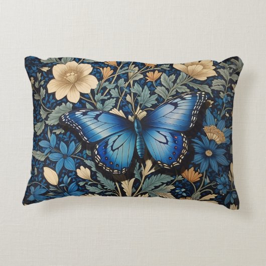 ブルーエレガントバタフライウィリアムインスパイアモリス アクセントクッション (裏面)