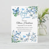 ブルーエレガントバタフライボーイ赤ちゃんシャワー招待状 招待状 (スタンド正面)