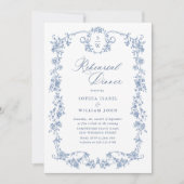 ブルーエレガントバラフランスのトイルリハーサルディナー 招待状 (正面)