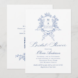 ブルーエレガントバラフランスのトワールブライダルシャワー 招待状
