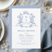 ブルーエレガントバラフランスのトワールブライダルシャワー 招待状