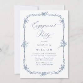 ブルーエレガントバラフランスのトワール婚約パーティ 招待状