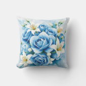 ブルーエレガントバラフローラアートプリント クッション (正面)