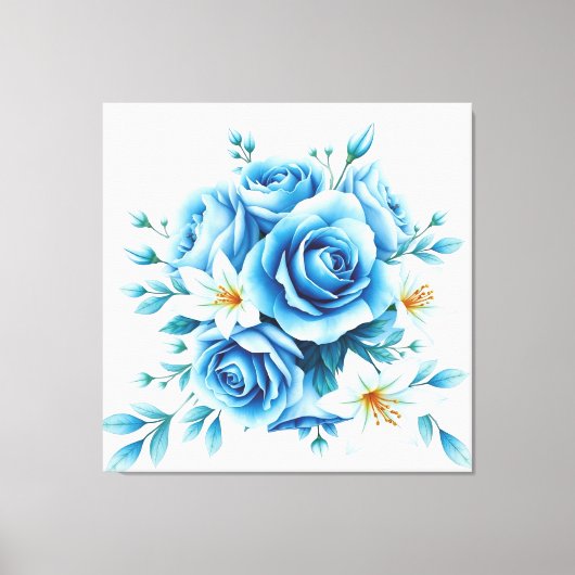 ブルーエレガントバラフローラアートワーク壁の装飾 キャンバスプリント (正面)