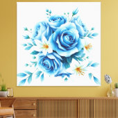 ブルーエレガントバラフローラアートワーク壁の装飾 キャンバスプリント (インサイチュ (リビング))
