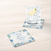 ブルーエレガントバラフローラフレーム40th誕生日パーティー スクエアペーパーコースター (インサイチュ)