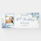 ブルーエレガントバラフローラフレーム40th誕生日パーティー 横断幕 (横)