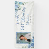 ブルーエレガントバラフローラフレーム60th誕生日パーティー 横断幕 (縦)