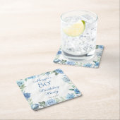 ブルーエレガントバラフローラフレーム80th誕生日パーティー スクエアペーパーコースター (インサイチュ)