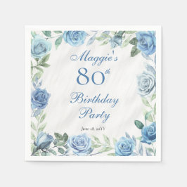 ブルーエレガントバラフローラフレーム80th誕生日パーティー スタンダードカクテルナプキン