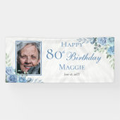 ブルーエレガントバラフローラフレーム80th誕生日パーティー 横断幕 (横)