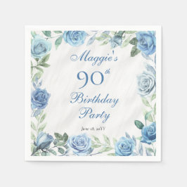 ブルーエレガントバラフローラフレーム90th誕生日パーティー スタンダードカクテルナプキン