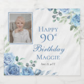 ブルーエレガントバラフローラフレーム90th誕生日パーティー スパークリングワインラベル (シングルラベル)