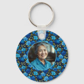 ブルーエレガントバラフローラルパターンモノグラーム写真 キーホルダー (裏面)