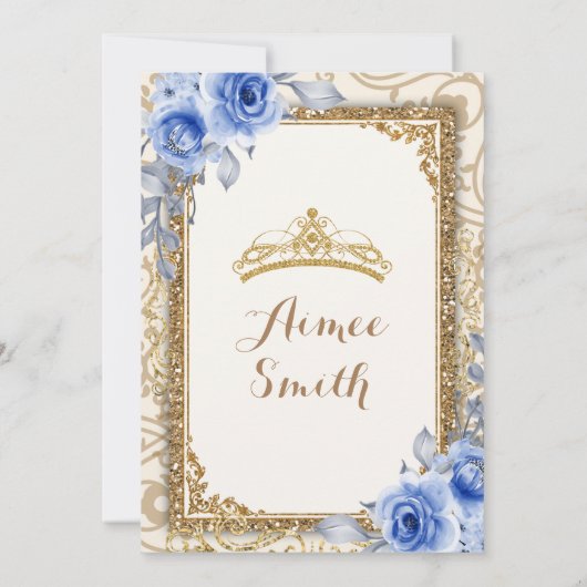 ブルーエレガントバラフローラ金ゴールドミカンス 招待状 (裏面)