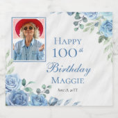 ブルーエレガントバラフローラ100th誕生日パーティー スパークリングワインラベル (シングルラベル)