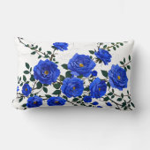 ブルーエレガントバラブランチデザイン ランバークッション (正面)